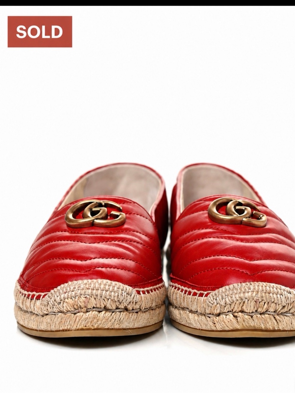 GUCCI 
Nappa Matelasse GG Marmont Espadrilles Hibiscus Red